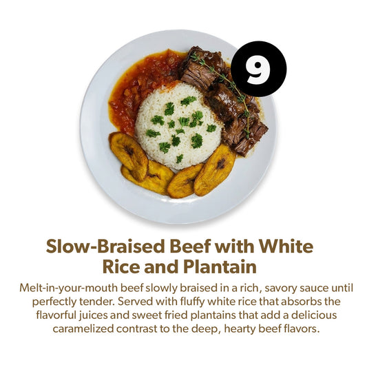 Slow-Braised Beef with White Rice and Plantain