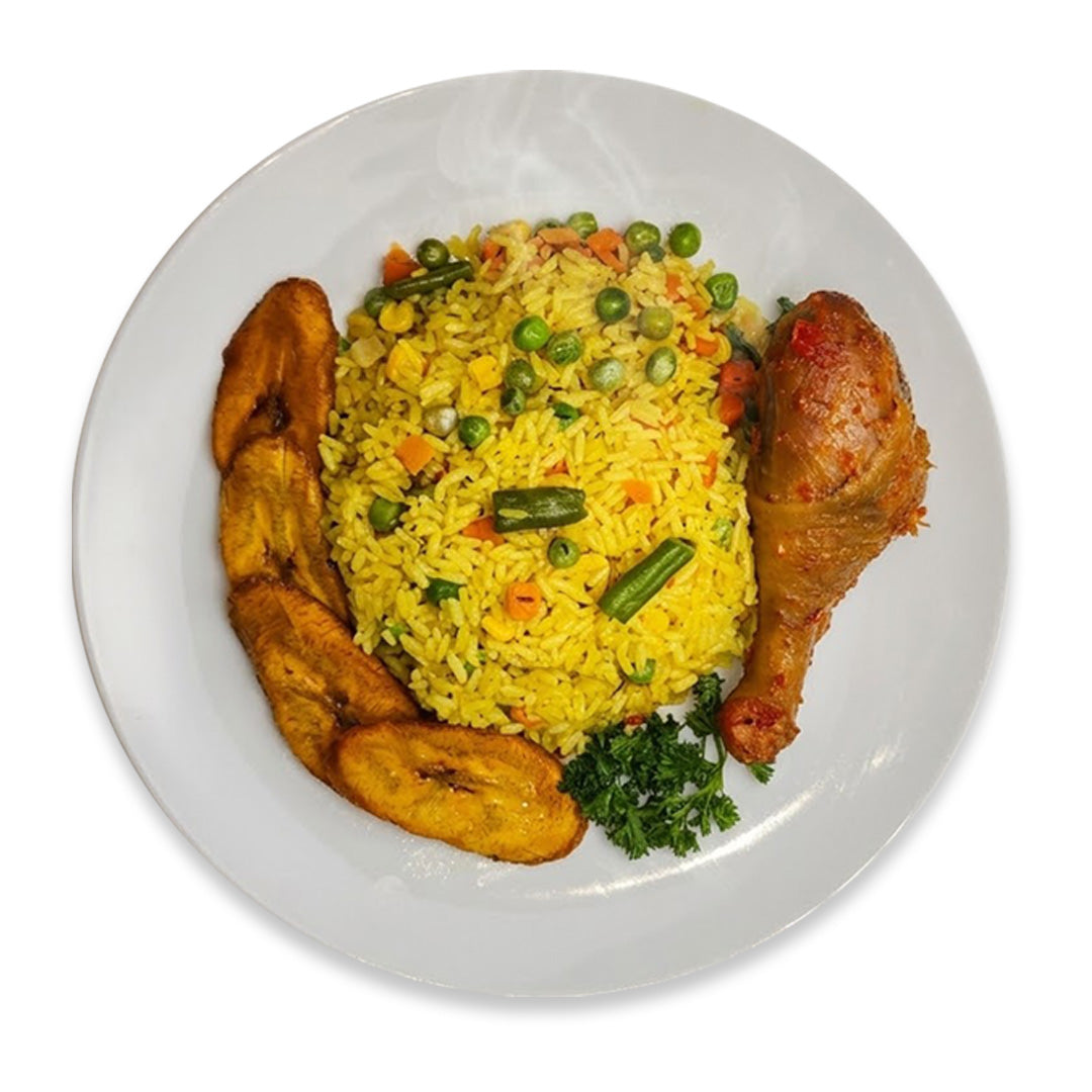 Chicken Fried Rice with Plantain and Mixed Vegetables
